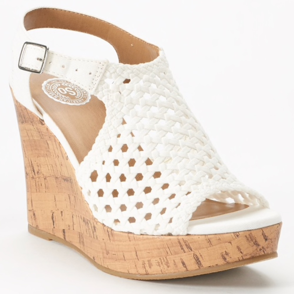 SO White Perch Woven Wedges size 10